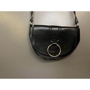 8 by YOOX Crossbody Bag Womens Black Calfskin Leather Ring Flap Made in Italy